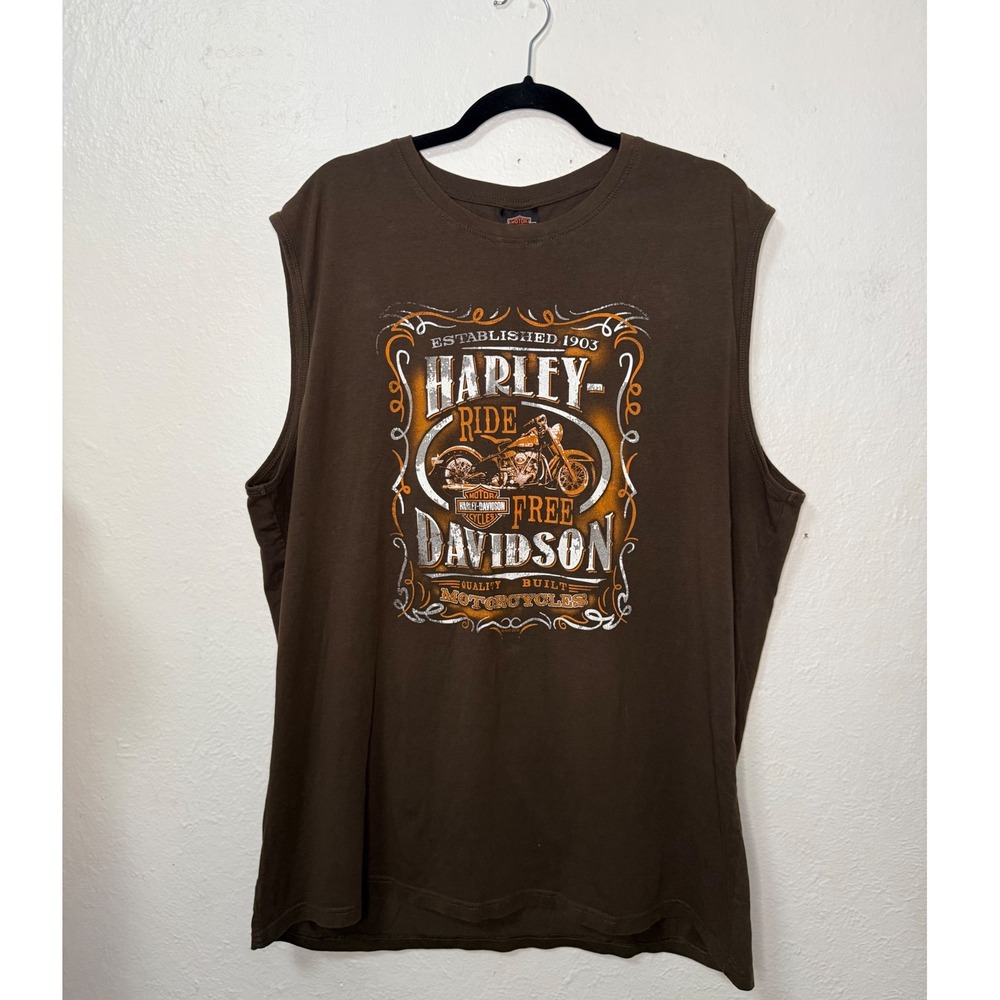 Harley Davidson Men's 2XL Muscle Shirt Brown Iron Steed Biker California
